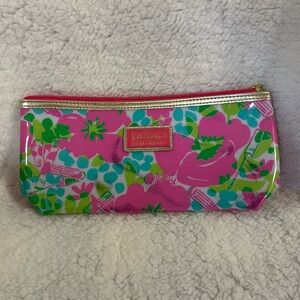 Lilly Pulitzer For Estee Lauder Vinyl Makeup Bag Floral Pink Green Zipper Pouch